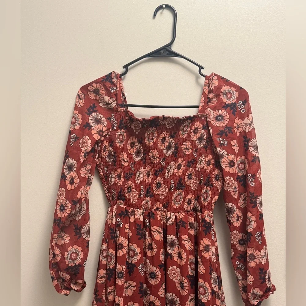 Rare Editions Big Girls Printed Lurex Chiffon Smocked Maxi Dress - Burgundy